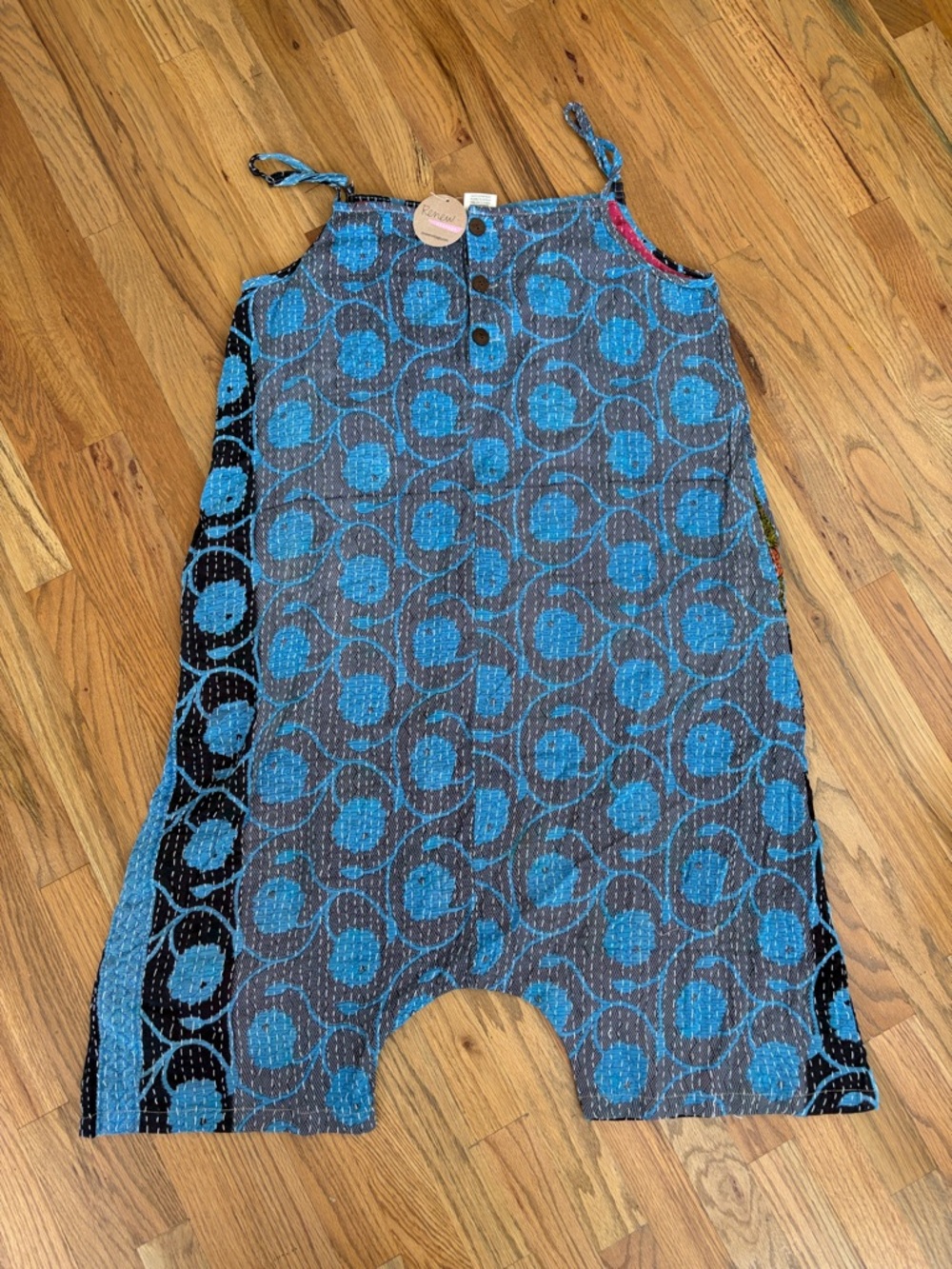 Renew Vintage Blue & Black Patterned Romper. NWT one of a kind